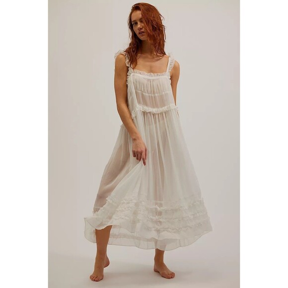 Intimately Free People Moon Phase Midi Slip Dress Ruffle Swingy Sheer M 277737 - Picture 1 of 9